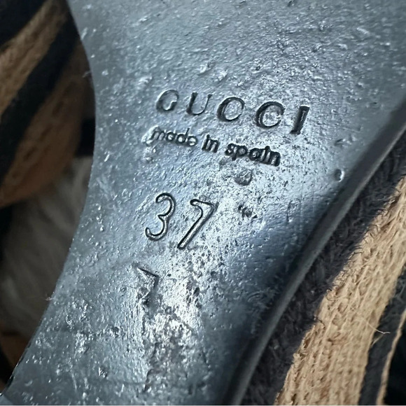 GUCCI Suede Wedge Wrap Espadrilles in Tan and Black Size 7 - Picture 10 of 11